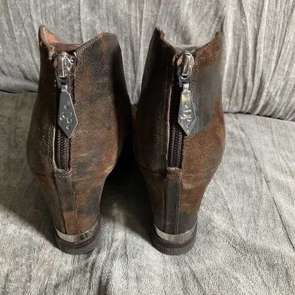 Donald J Pliner Booties 7.5M Daphne Brown Leather Wedge Suede Distressed Leather - Picture 4 of 14
